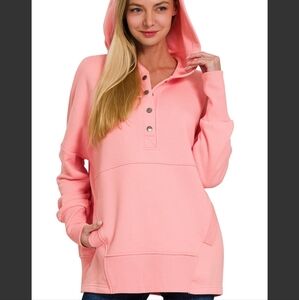 42Pops Pale Blush Baby Pink Snap-up Hoodie Sweatshirt With Kangaroo Pocket
